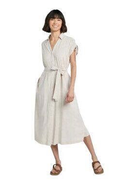 NEW Time & Tru SZ M Women's Cotton blend Midi Shirtdress Light Tan/Beige